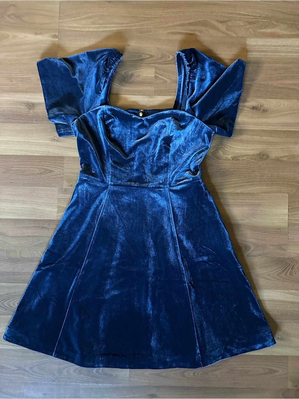 Draper James Deep Blue Velvet Puff Sleeve Midi Dress